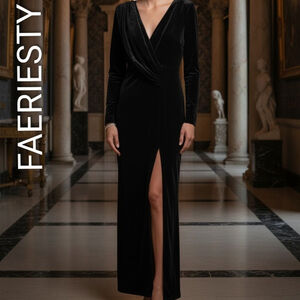 Faeriesty Black Velvet Gown Long Formal Elegant Dress classy long sleeve size S